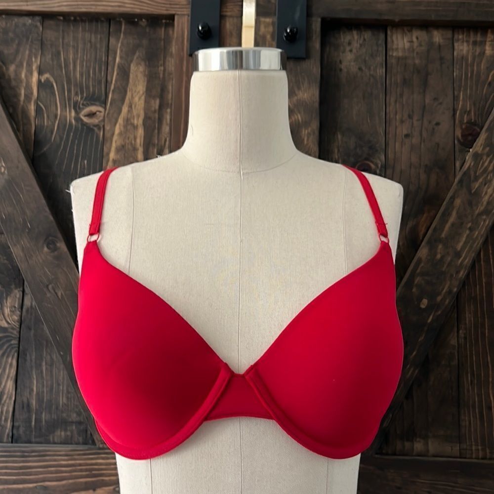 Tommy Hilfiger Classic Tee push up bra  red signature band wired bra Sz-36C